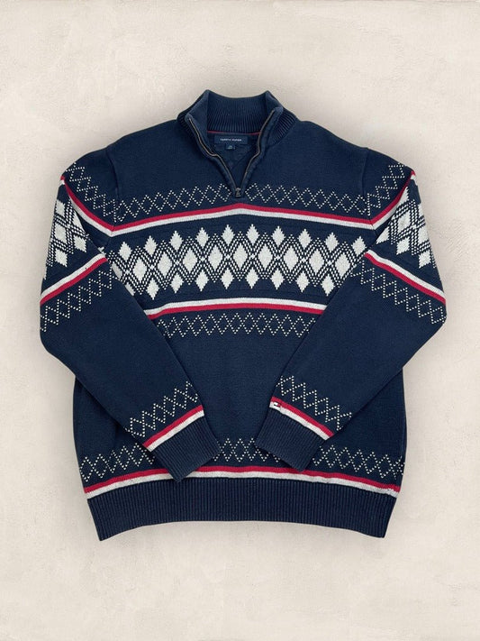 Pull demi - zip Tommy Hilfiger - Homme L - Marine - Coton - Ts0261 - amifrip