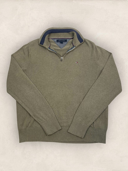 Pull Demi - zip Tommy Hilfiger - Homme M - Vert/kaki - Coton - Ts0253 - amifrip