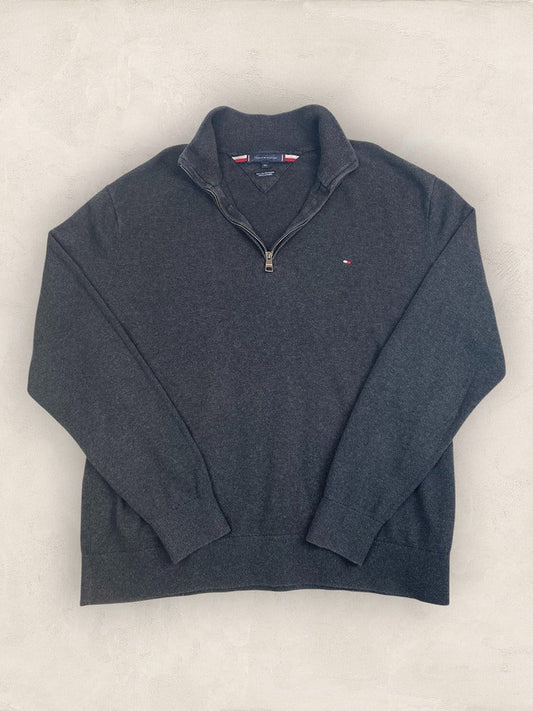 Pull demi - zip Tommy Hilfiger - Homme Xxl - Gris - Coton Cachemire - Très bon état - Ts0268 - amifrip