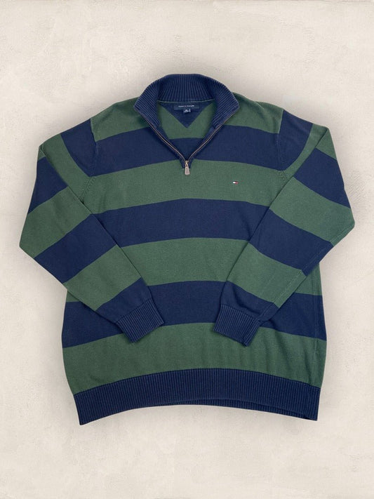 Pull demi - zip Tommy Hilfiger - Homme Xxl - Vert & Marine - Coton - Ts0278 - amifrip