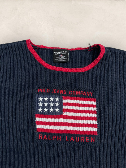 Pull manches courtes Ralph Lauren Flag/Drapeau américain ref: 2580 - NOIR - L - amifrip - Friperie en ligne et vêtements vintage