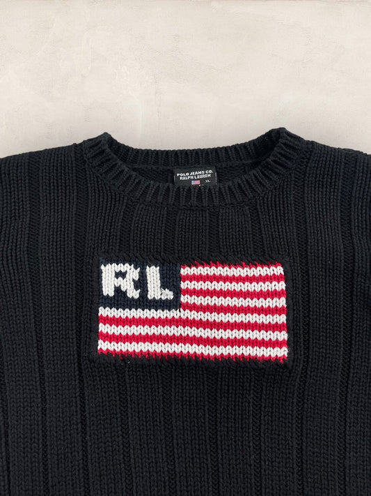 pull - ralph - lauren - flag - ref: - 2590 - NOIR - XL - amifrip - Friperie en ligne et vêtements vintage