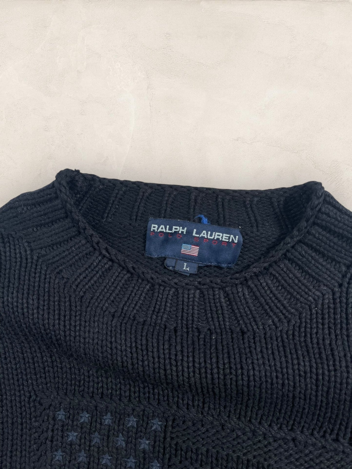 pull - ralph - lauren - flag - ref: - 2600 - NOIR - L - amifrip - Friperie en ligne et vêtements vintage