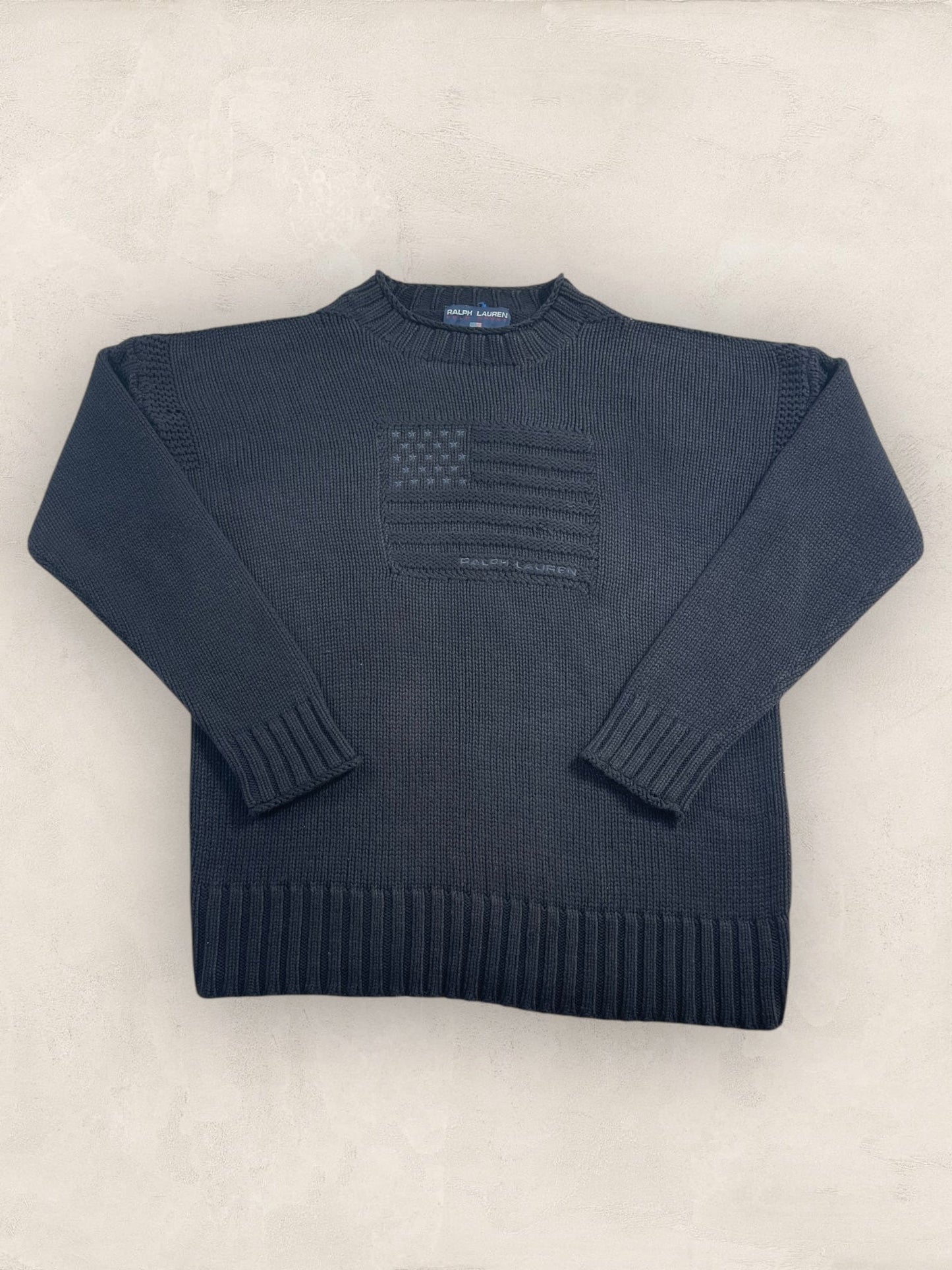pull - ralph - lauren - flag - ref: - 2600 - NOIR - L - amifrip - Friperie en ligne et vêtements vintage
