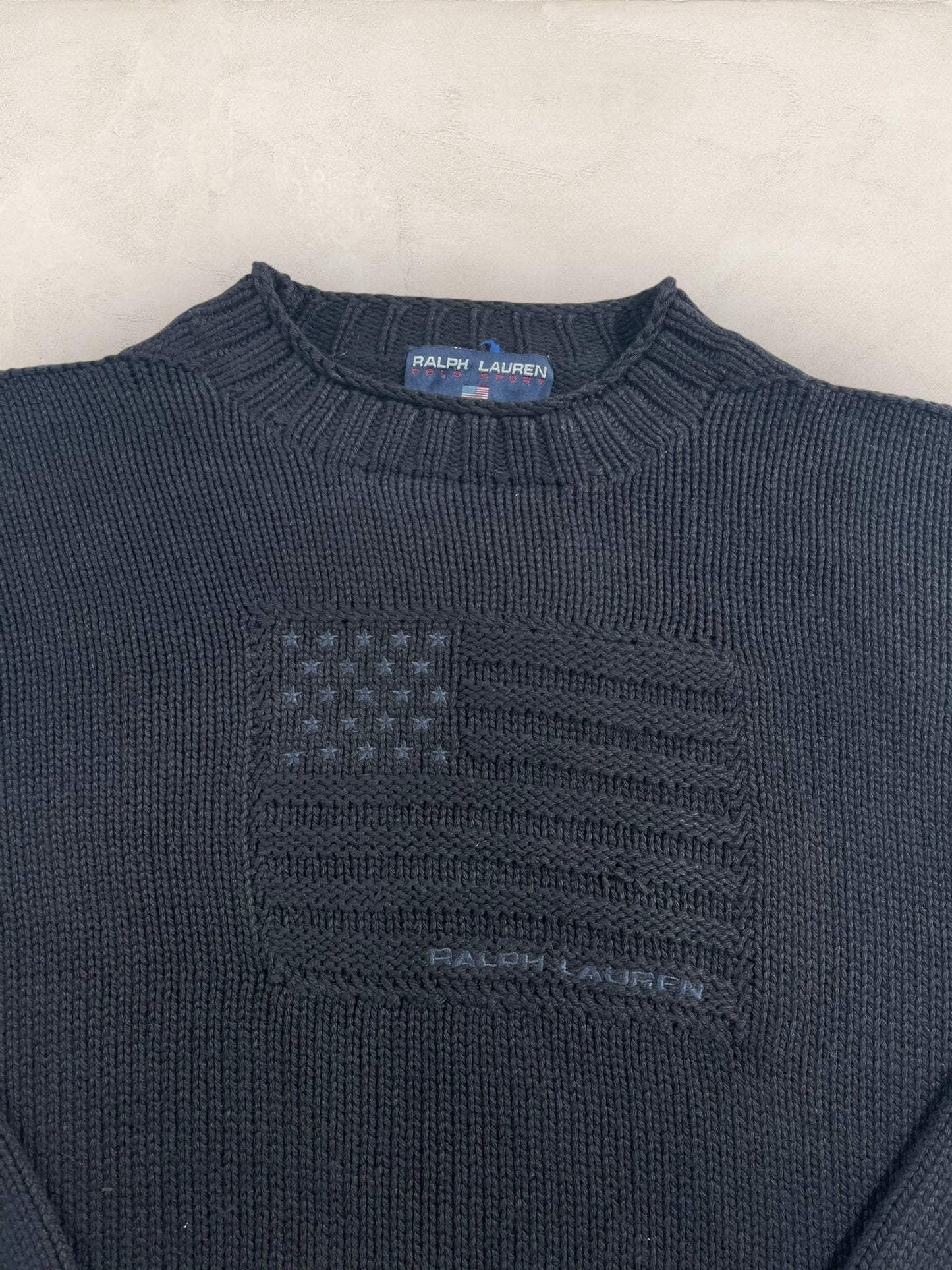 pull - ralph - lauren - flag - ref: - 2600 - NOIR - L - amifrip - Friperie en ligne et vêtements vintage