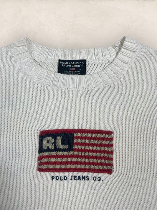 Pull Ralph Lauren Flag/Drapeau Americain Blanc M Femme Ref : 2594 - Blanc - M - amifrip - Friperie en ligne et vêtements vintage