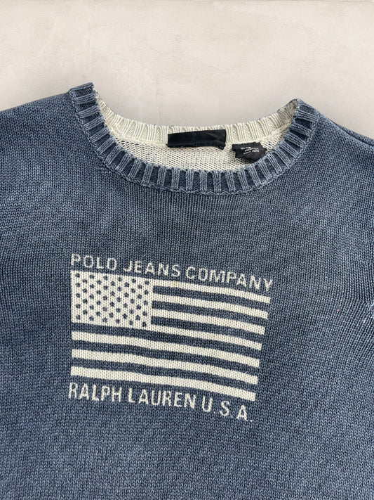 Pull Ralph Lauren Flag/Drapeau américain ref: 2579 - GRIS - XS - amifrip - Friperie en ligne et vêtements vintage