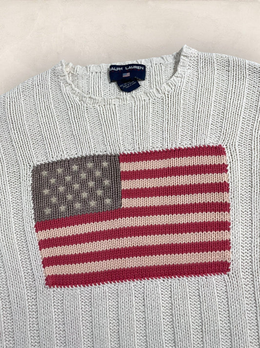 Pull Ralph Lauren Flag/Drapeau américain ref: 2592 - BLANC - M - amifrip - Friperie en ligne et vêtements vintage
