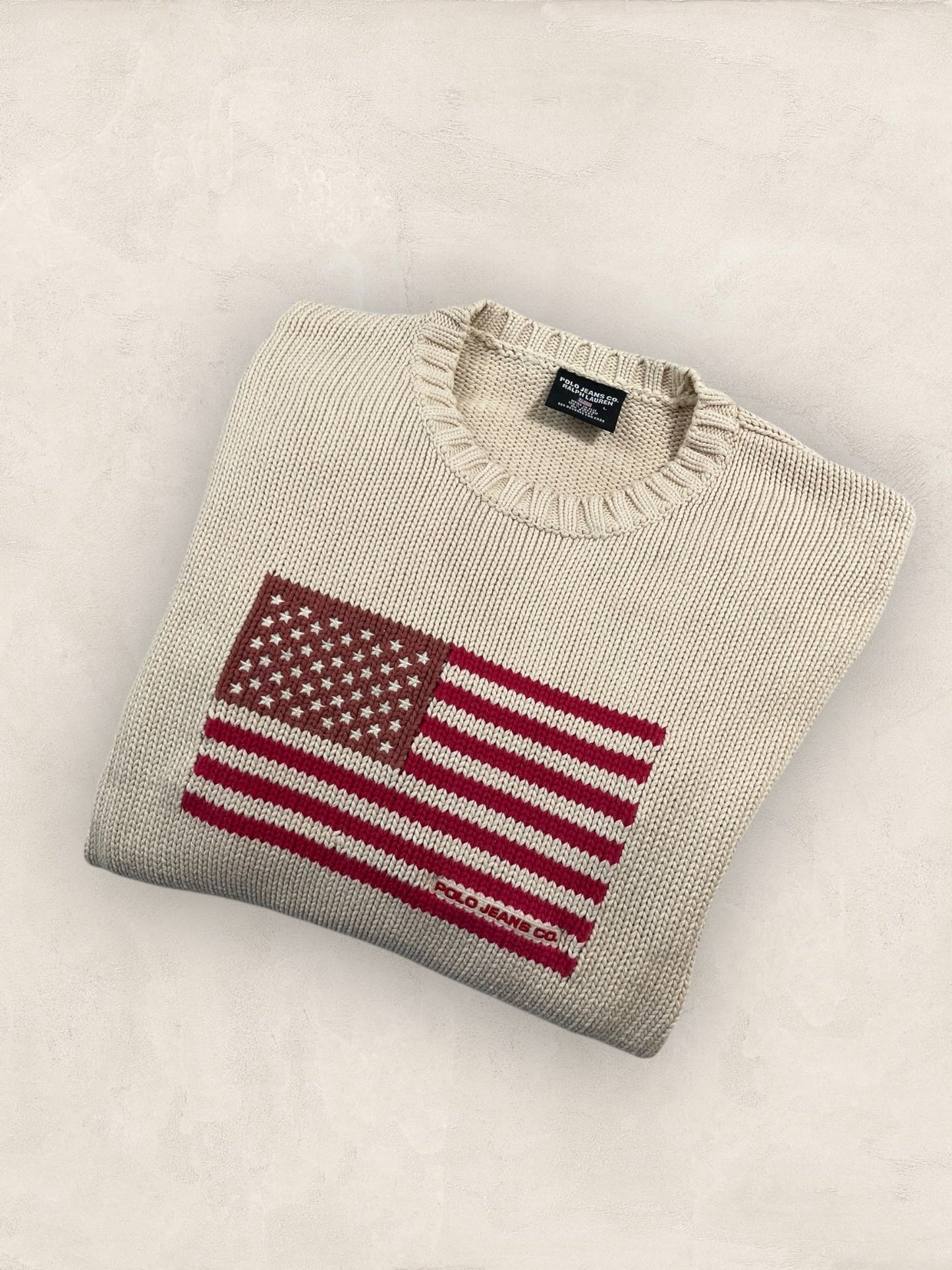 Pull Ralph Lauren Flag/Drapeau américain ref: 2603 - CREME - L - amifrip - Friperie en ligne et vêtements vintage