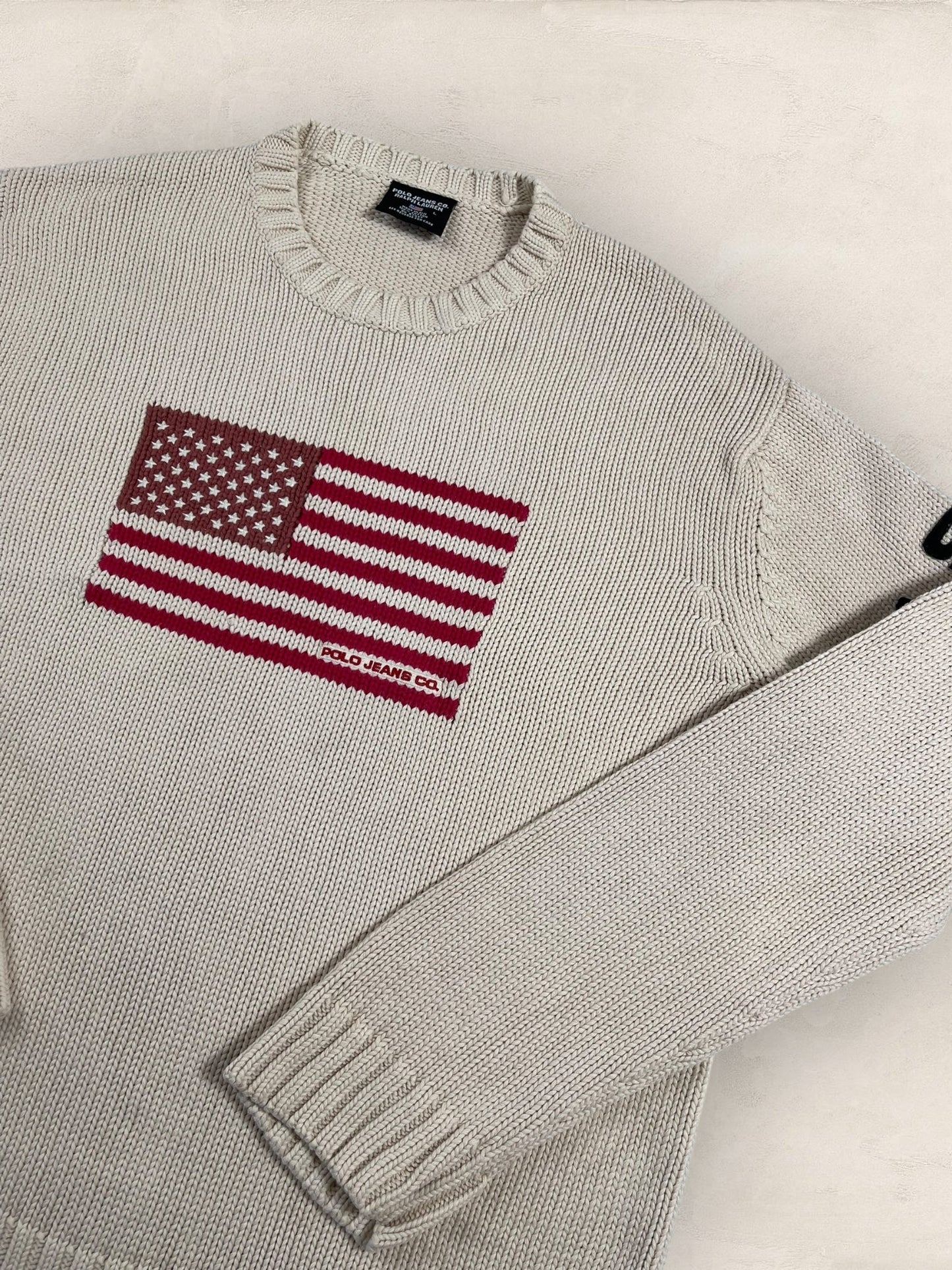 Pull Ralph Lauren Flag/Drapeau américain ref: 2603 - CREME - L - amifrip - Friperie en ligne et vêtements vintage