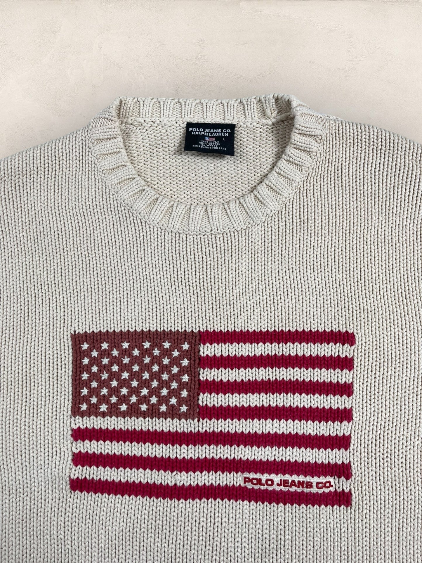Pull Ralph Lauren Flag/Drapeau américain ref: 2603 - CREME - L - amifrip - Friperie en ligne et vêtements vintage