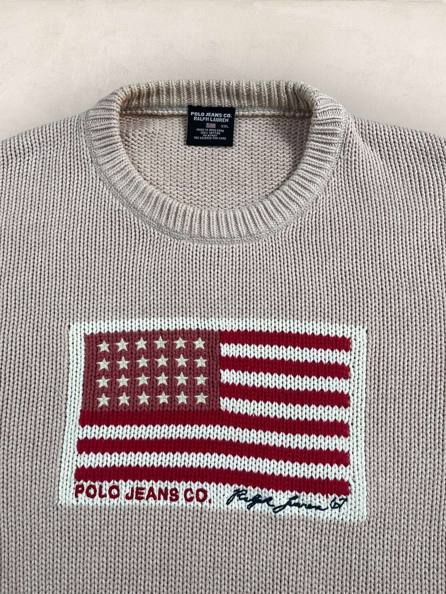 Pull Ralph Lauren Flag/Drapeau américain ref: 2605 - ROSE - 2XL - amifrip - Friperie en ligne et vêtements vintage