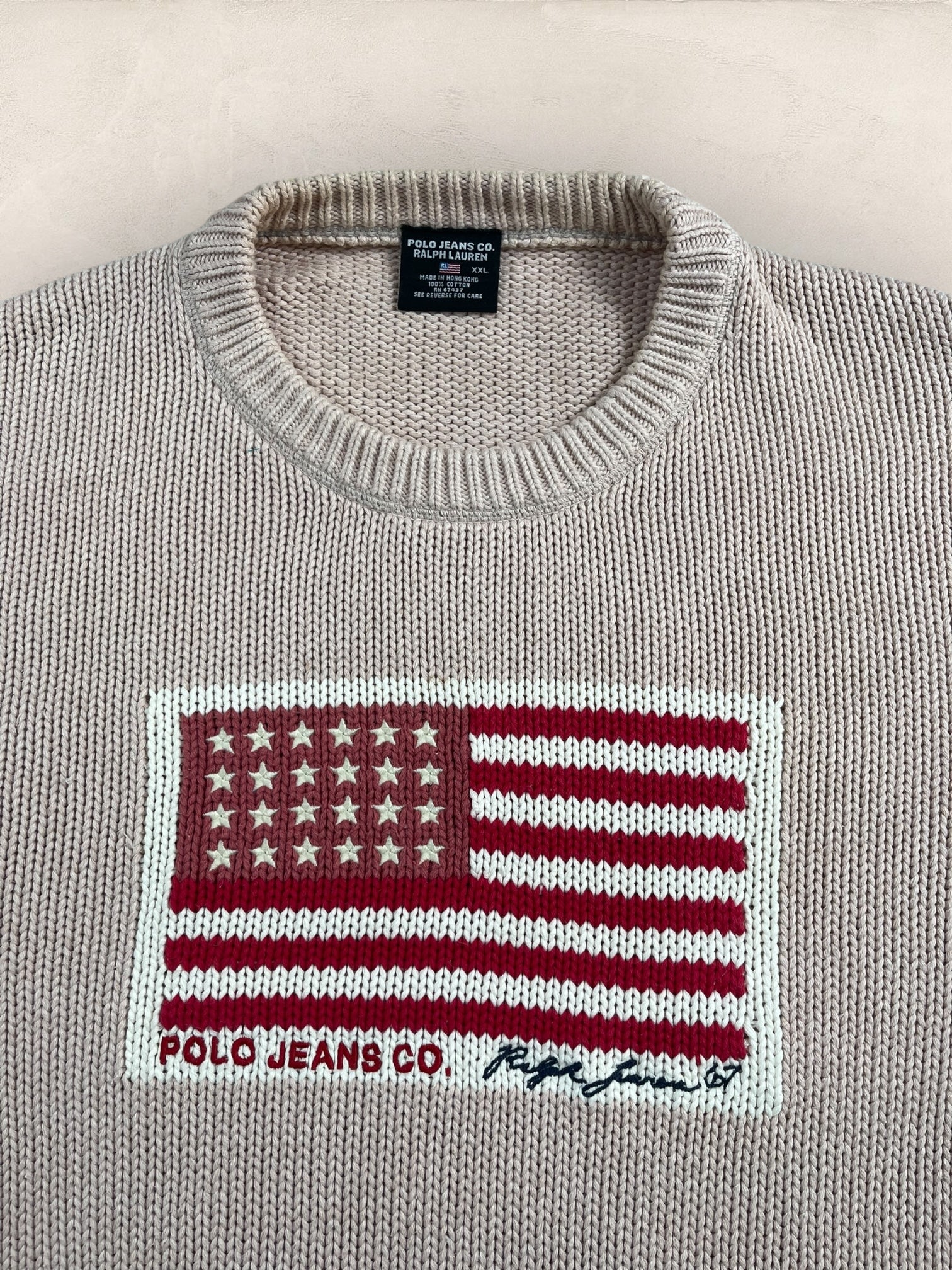 Pull Ralph Lauren Flag/Drapeau américain ref: 2605 - ROSE - 2XL - amifrip - Friperie en ligne et vêtements vintage