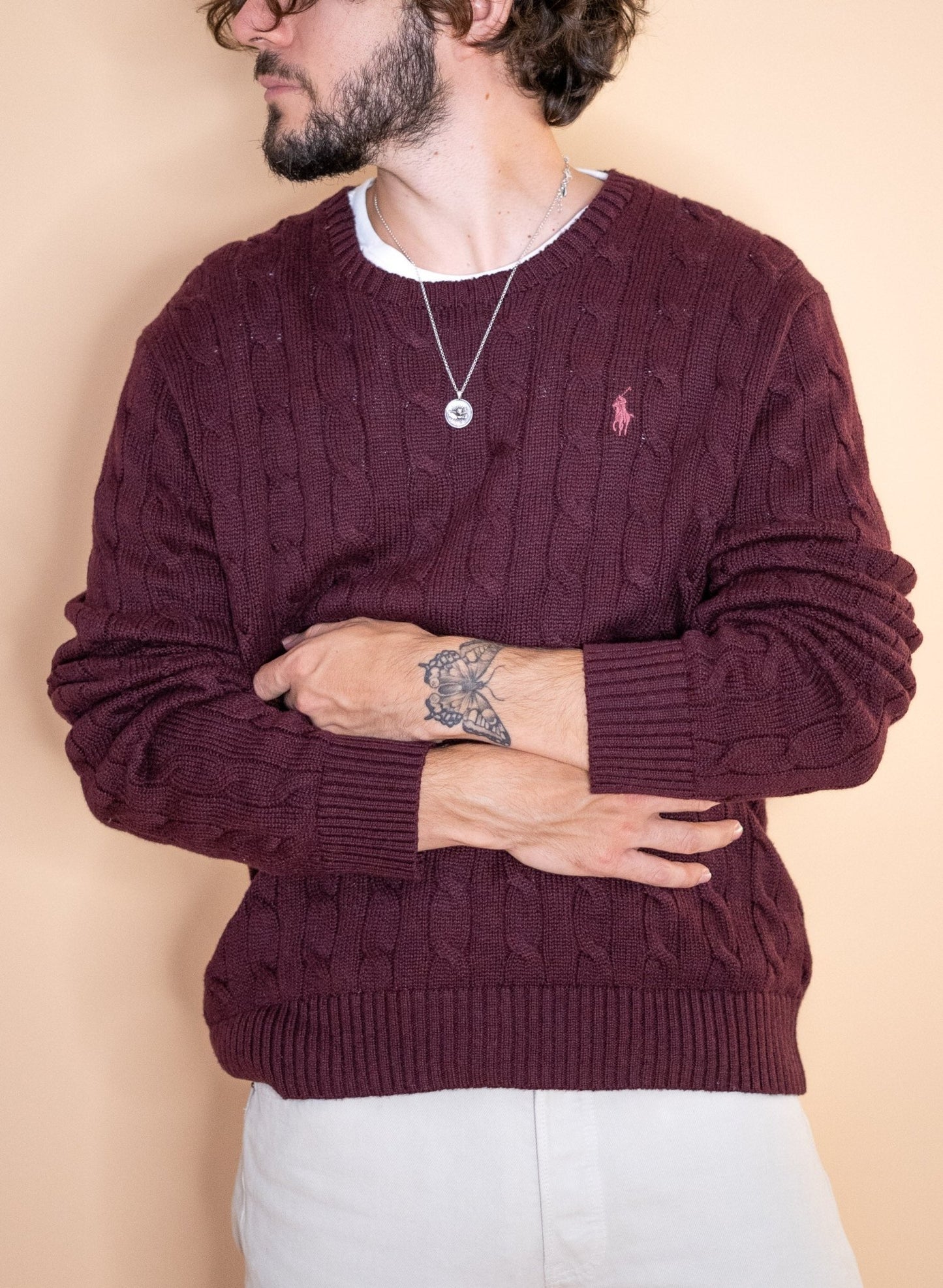 Pull Torsadée Ralph Lauren Homme 1040 - BORDEAUX - L - amifrip - Friperie en ligne et vêtements vintage