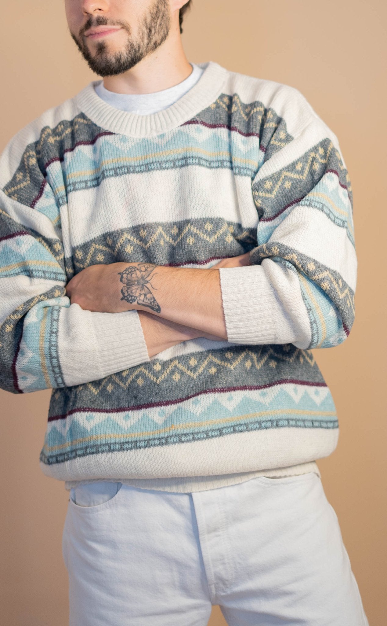 Pull Vintage Homme 488 - BEIGE - L - amifrip - Friperie en ligne et vêtements vintage