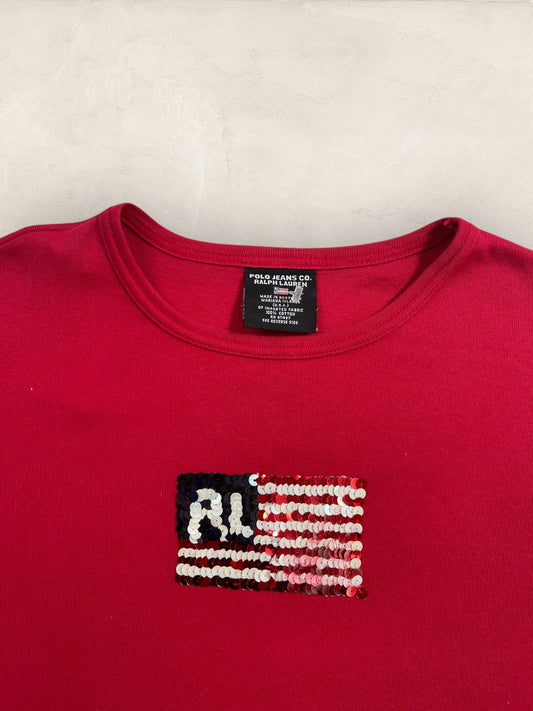 T-shirt Ralph Lauren Flag/Drapeau américain manches longues ref: 2587 - ROUGE - L - amifrip - Friperie en ligne et vêtements vintage