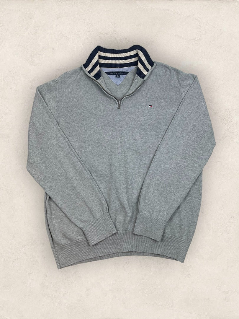 Pull Demi-zip Tommy Hilfiger homme Xl - Gris - Tbe - Ts0228