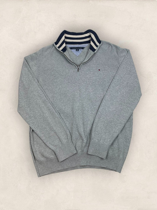 Pull Demi-zip Tommy Hilfiger homme Xl - Gris - Tbe - Ts0228