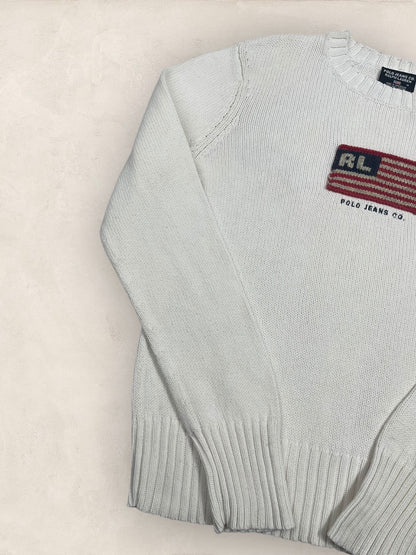 Pull Ralph Lauren Flag/Drapeau Americain Blanc M Femme Ref : 2594