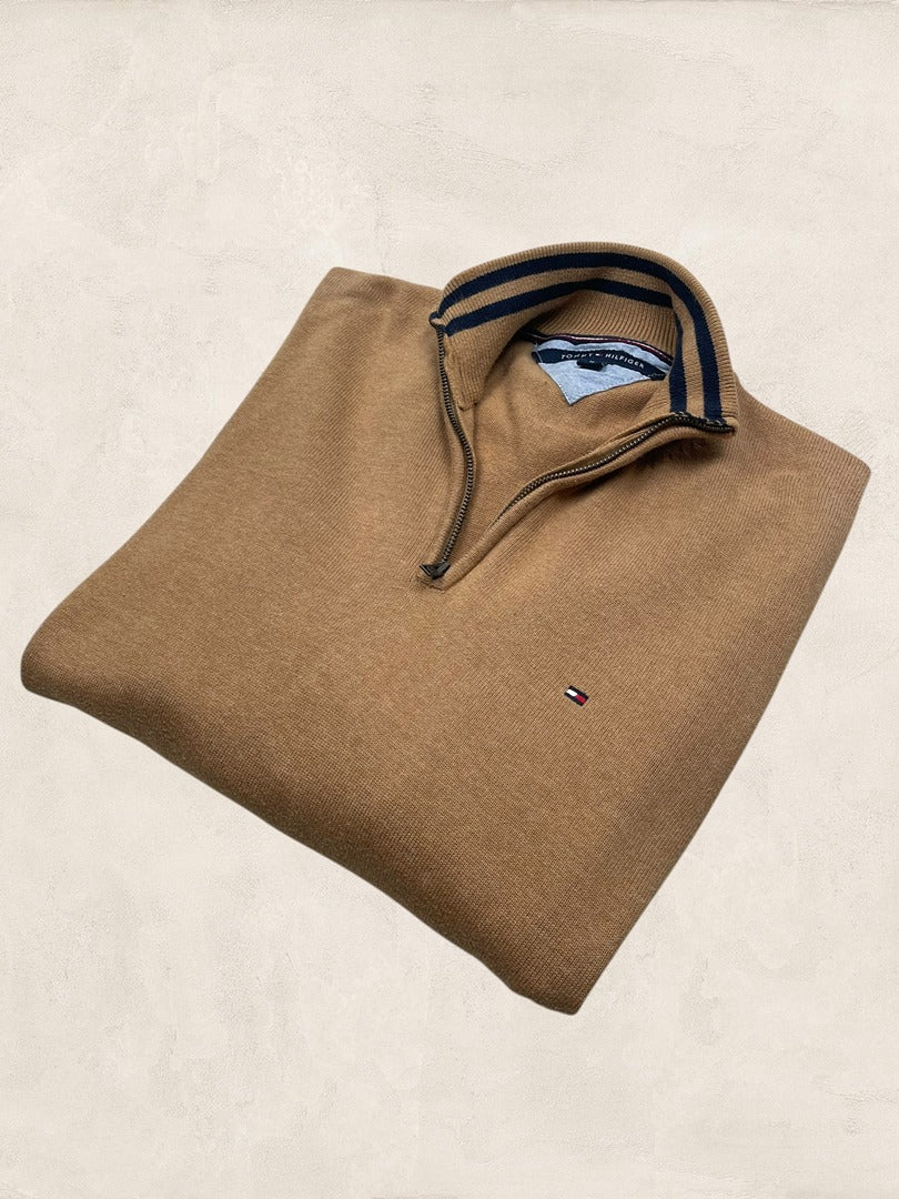 Pull 1/4 zip Tommy Hilfiger homme Xl - Marron - Coton - Très bon état - Ts0159
