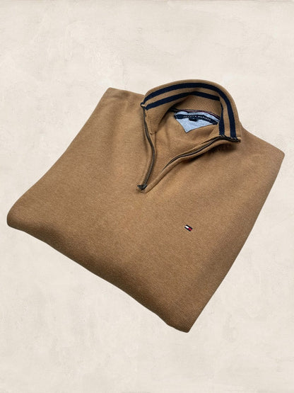 Pull 1/4 zip Tommy Hilfiger homme Xl - Marron - Coton - Très bon état - Ts0159