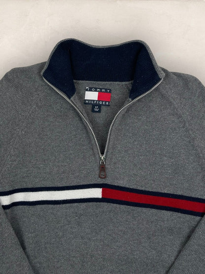 Pull 1/4 zip, Demi-zip Tommy Hilfiger - Homme S - Gris - Coton - très bon état - Ts0234