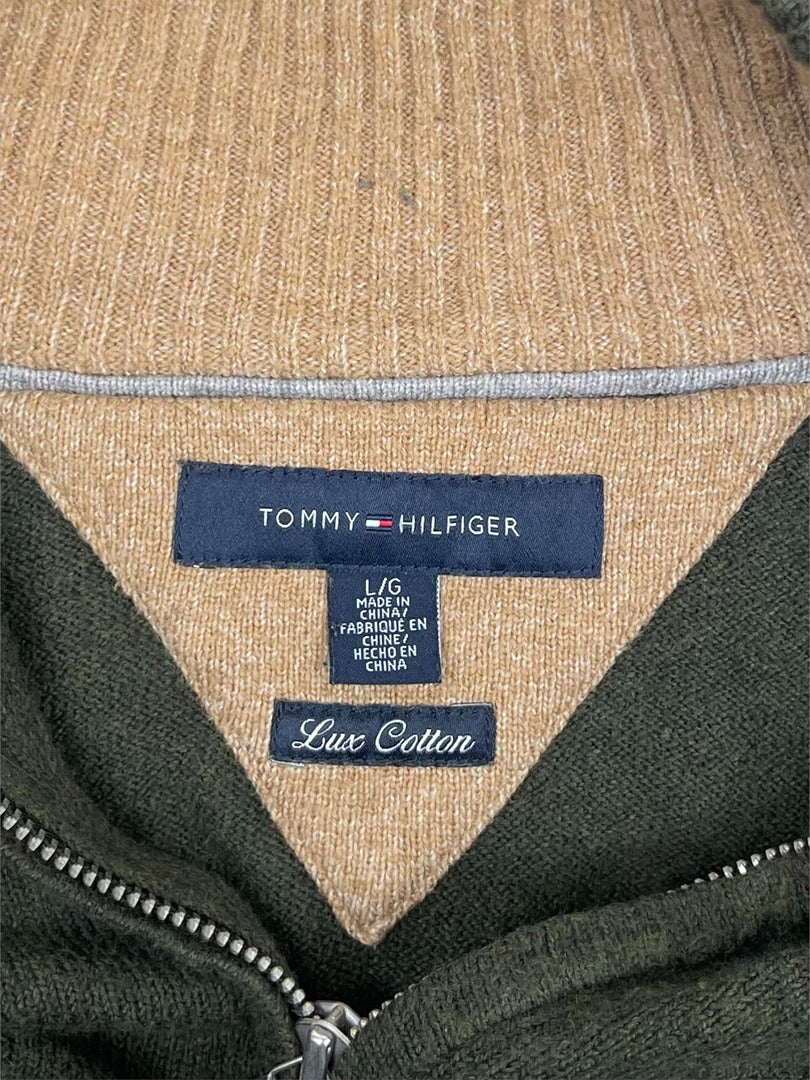 Pull Demi-zip Tommy Hilfiger - Homme L - Vert - Coton - Très bon état - Ts0214