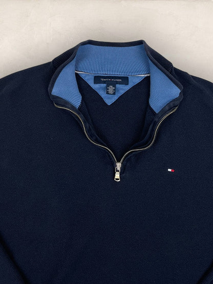 Pull 1/4 zip Tommy Hilfiger - Homme Xxl - Marine - Coton - Très bon état - Ts0229