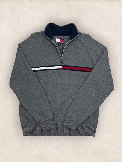 Pull 1/4 zip, Demi-zip Tommy Hilfiger - Homme S - Gris - Coton - très bon état - Ts0234