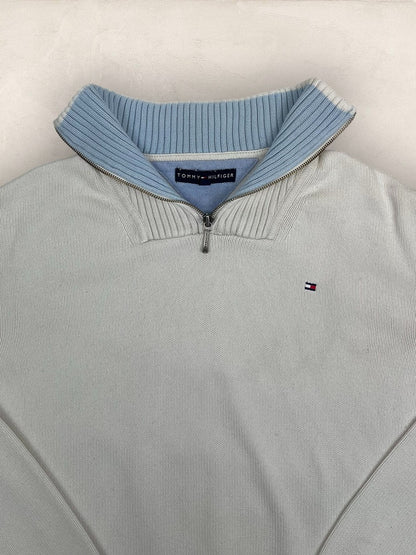 Pull 1/4 zip Tommy Hilfiger - Homme Xl - Blanc - Coton - Très bon état - Ts0224