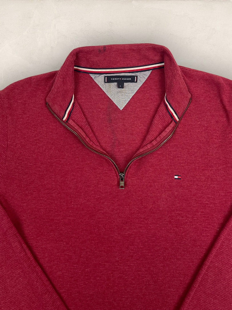 Pull 1/4 zip Tommy Hilfiger - homme L - bordeaux - coton - Ts0213