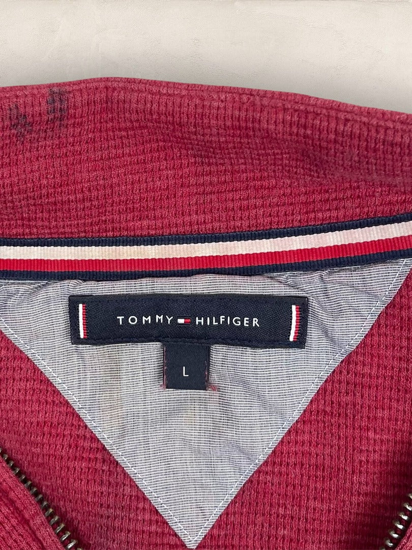 Pull 1/4 zip Tommy Hilfiger - homme L - bordeaux - coton - Ts0213
