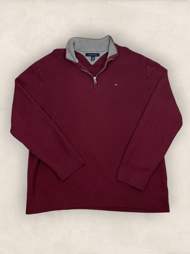 Pull 1/4 zip Tommy Hilfiger - Homme Xxl - Bordeaux - Coton - Très bon état - Ts0233