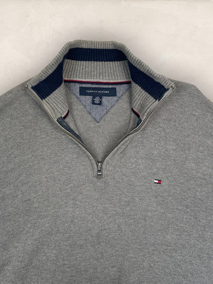 Pull 1/4 zip Tommy Hilfiger - Homme L - Gris - Coton - Tbe - TS0219