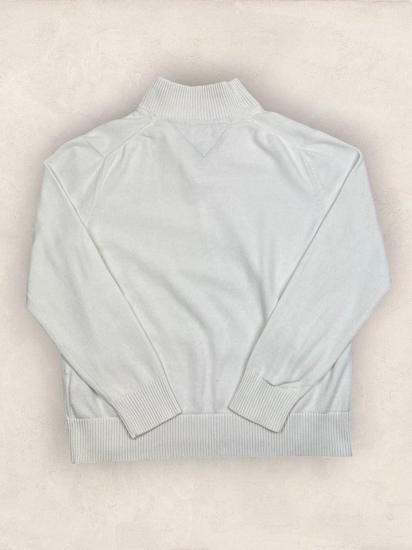 Pull 1/4 zip Tommy Hilfiger - Homme L - Blanc - Coton - Très bon état - Ts0212