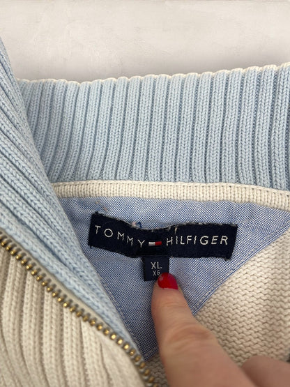 Pull 1/4 zip Tommy Hilfiger - Homme Xl - Blanc - Coton - Très bon état - Ts0224