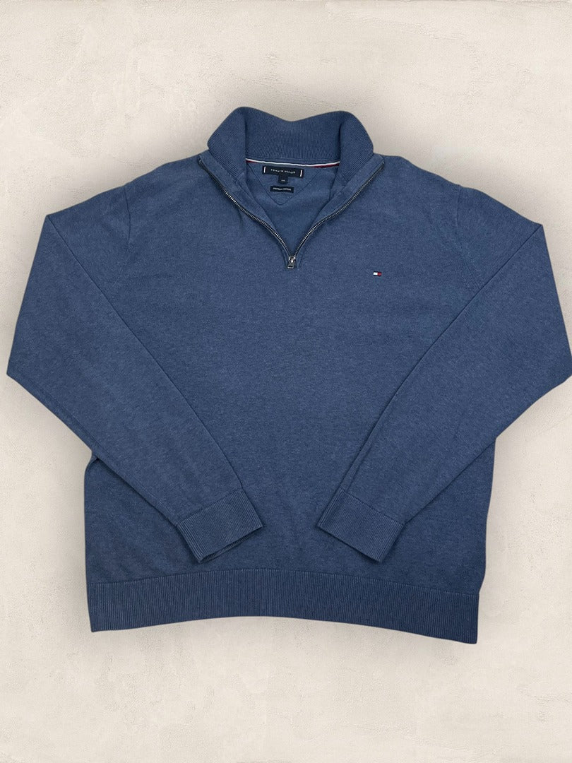 Pull 1/4 zip, Demi-zip Tommy Hilfiger - Homme Xxl - Bleu - Coton - Très bon état - Ts0231
