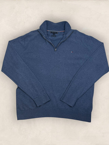 Pull 1/4 zip, Demi-zip Tommy Hilfiger - Homme Xxl - Bleu - Coton - Très bon état - Ts0231