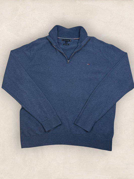 Pull 1/4 zip, Demi-zip Tommy Hilfiger - Homme Xxl - Bleu - Coton - Très bon état - Ts0231