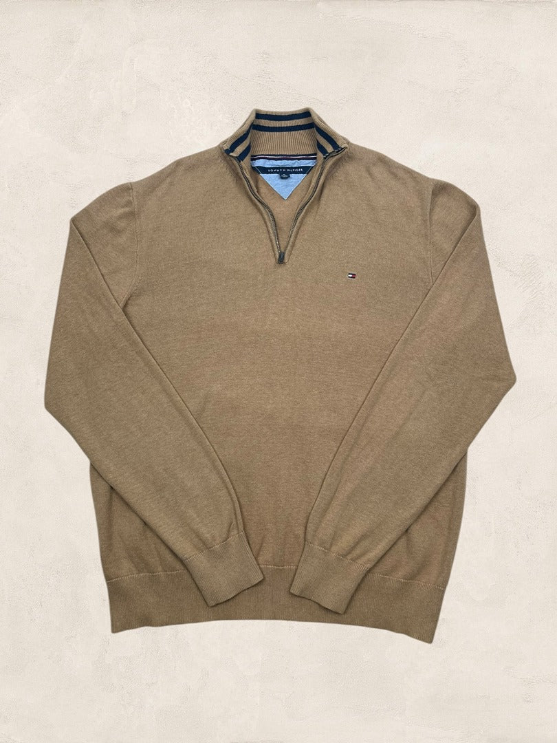 Pull 1/4 zip Tommy Hilfiger homme Xl - Marron - Coton - Très bon état - Ts0159