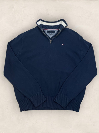 Pull 1/4 zip, Demi-zip Tommy Hilfiger - Homme M - Marine - Coton - Très bon état - Ts0209