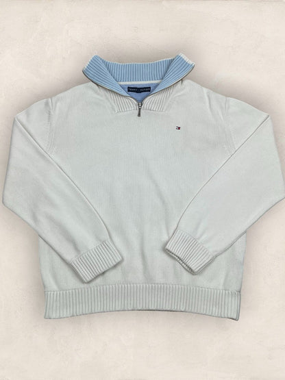 Pull 1/4 zip Tommy Hilfiger - Homme Xl - Blanc - Coton - Très bon état - Ts0224