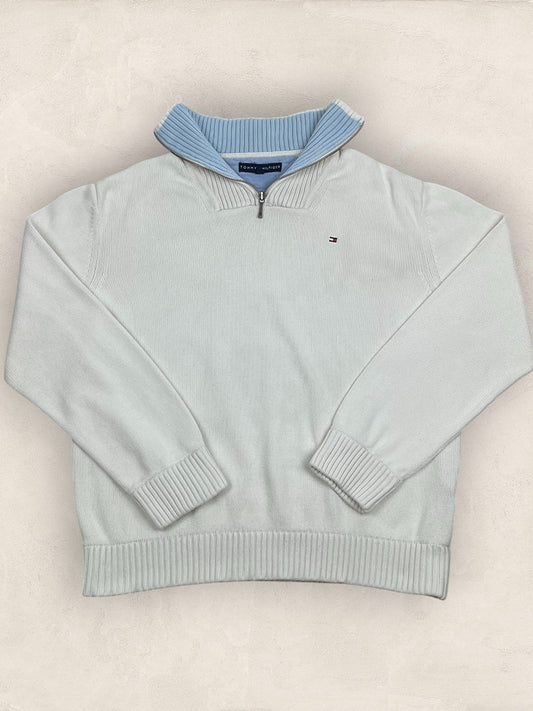 Pull 1/4 zip Tommy Hilfiger - Homme Xl - Blanc - Coton - Très bon état - Ts0224