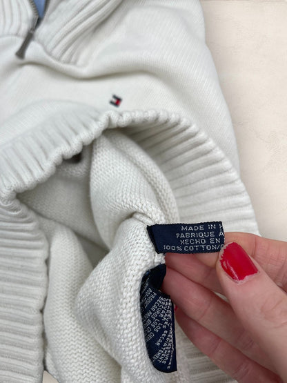 Pull 1/4 zip Tommy Hilfiger - Homme Xl - Blanc - Coton - Très bon état - Ts0224