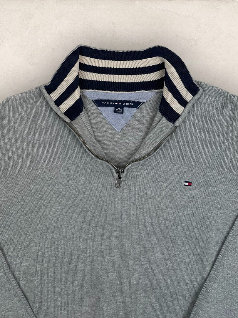 Pull Demi-zip Tommy Hilfiger homme Xl - Gris - Tbe - Ts0228