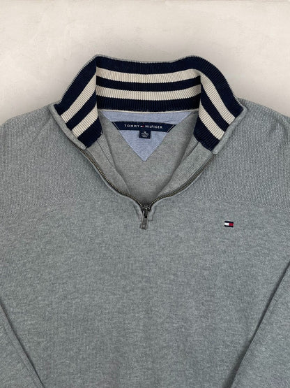 Pull Demi-zip Tommy Hilfiger homme Xl - Gris - Tbe - Ts0228