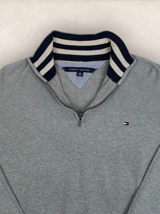 Pull Demi-zip Tommy Hilfiger homme Xl - Gris - Tbe - Ts0228