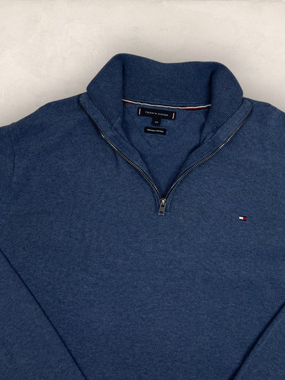 Pull 1/4 zip, Demi-zip Tommy Hilfiger - Homme Xxl - Bleu - Coton - Très bon état - Ts0231