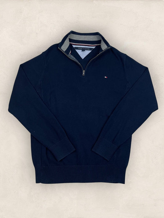 Pull 1/4 zip Tommy Hilfiger - Homme L - Bleu marine - Coton - Très bon état - TS0218