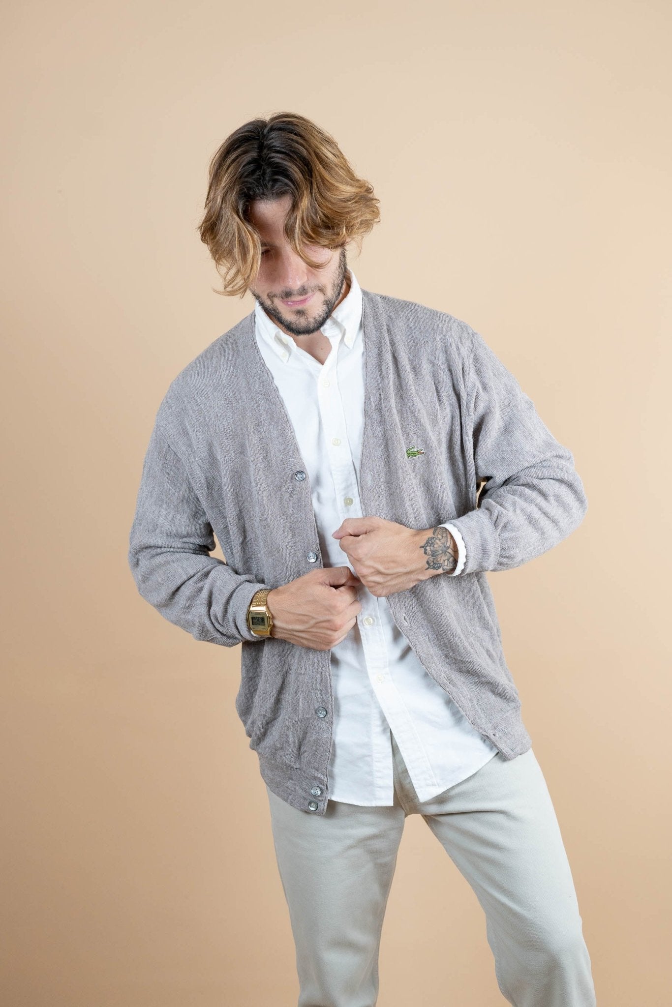 Cardigan Lacoste Izod ref: 1231 - GRIS - L - amifrip - Friperie en ligne et vêtements vintage